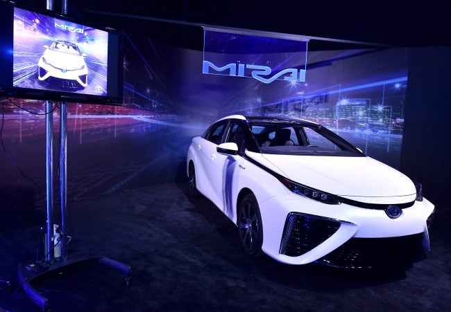 The Toyota Mirai fuel cell vehicle at its launch event at Quixote Studios on Tuesday, Oct. 20, 2015, in West Hollywood, Calif. (Photo by Jordan Strauss/Invision for Toyota/AP Images)